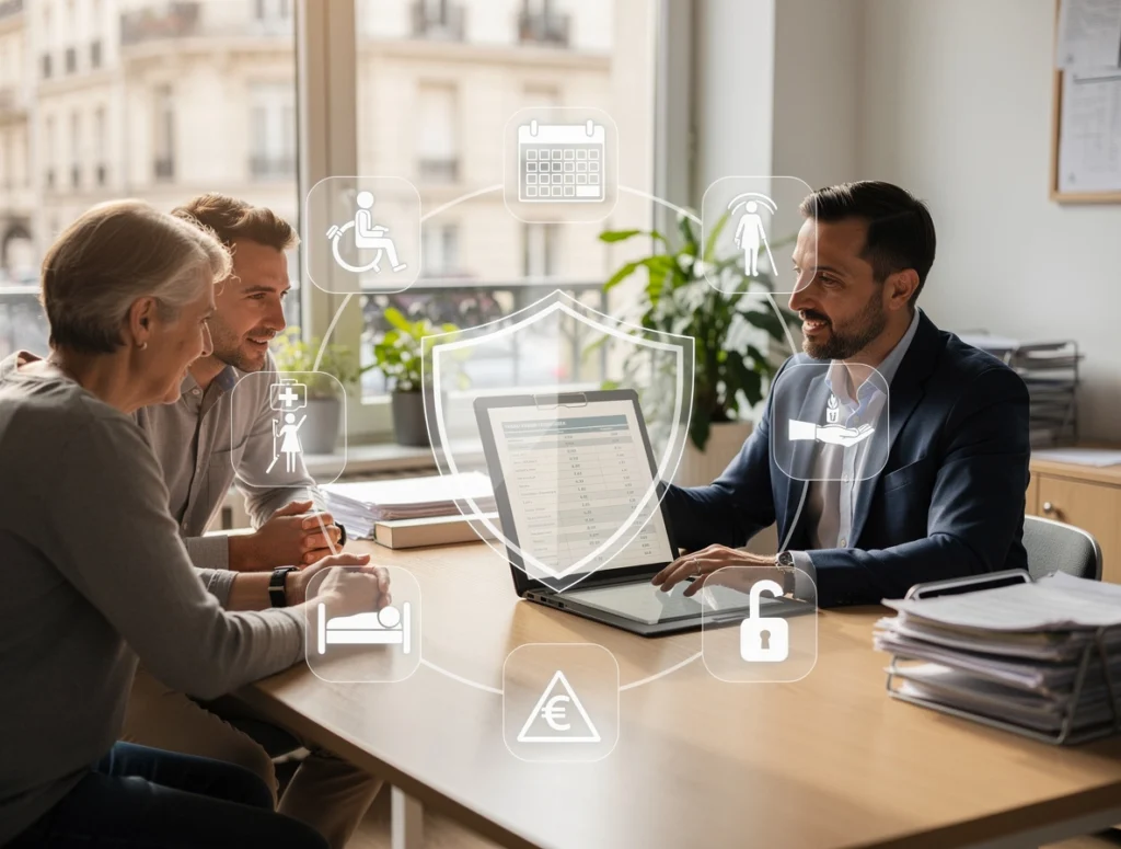 Un assureur conseille et discute avec deux personnes au sujet des assurances